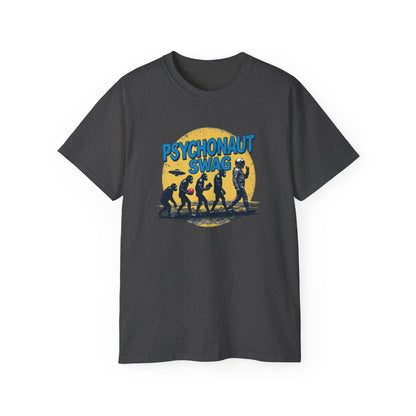 Psychonaut Evolution of Man Sunset, Unisex Tee, Retro Graphic T-Shirt, Music Festival Attire, Gift for Gamers, Casual Streetwear