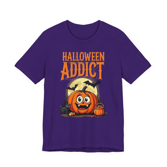 Halloween Addict Tee | Unisex Short Sleeve T-Shirt, Fun Halloween Apparel, Pumpkin Tee, Spooky Season Shirt, Gift for Halloween Lovers - Psychonaut Swag