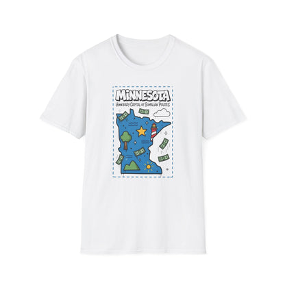 Minnesota Map of Piracy Graphic T-Shirt — Cute State Landmark Tee ("Minnesota")