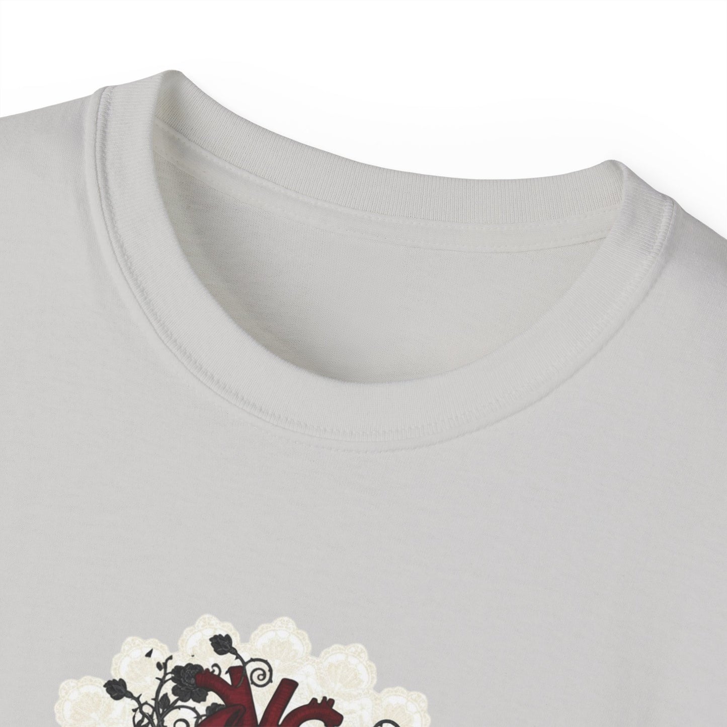 Romance with a Rebel Heart Tee — Gothic Floral Heart Graphic T-Shirt