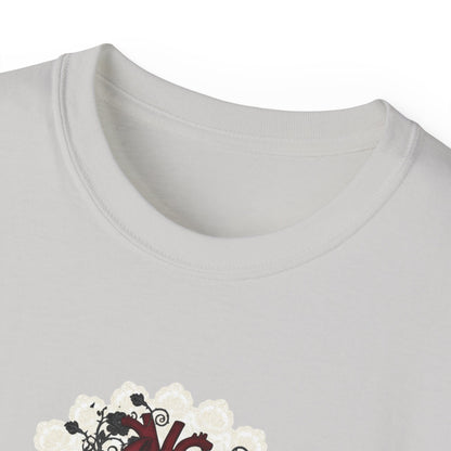 Romance with a Rebel Heart Tee — Gothic Floral Heart Graphic T-Shirt