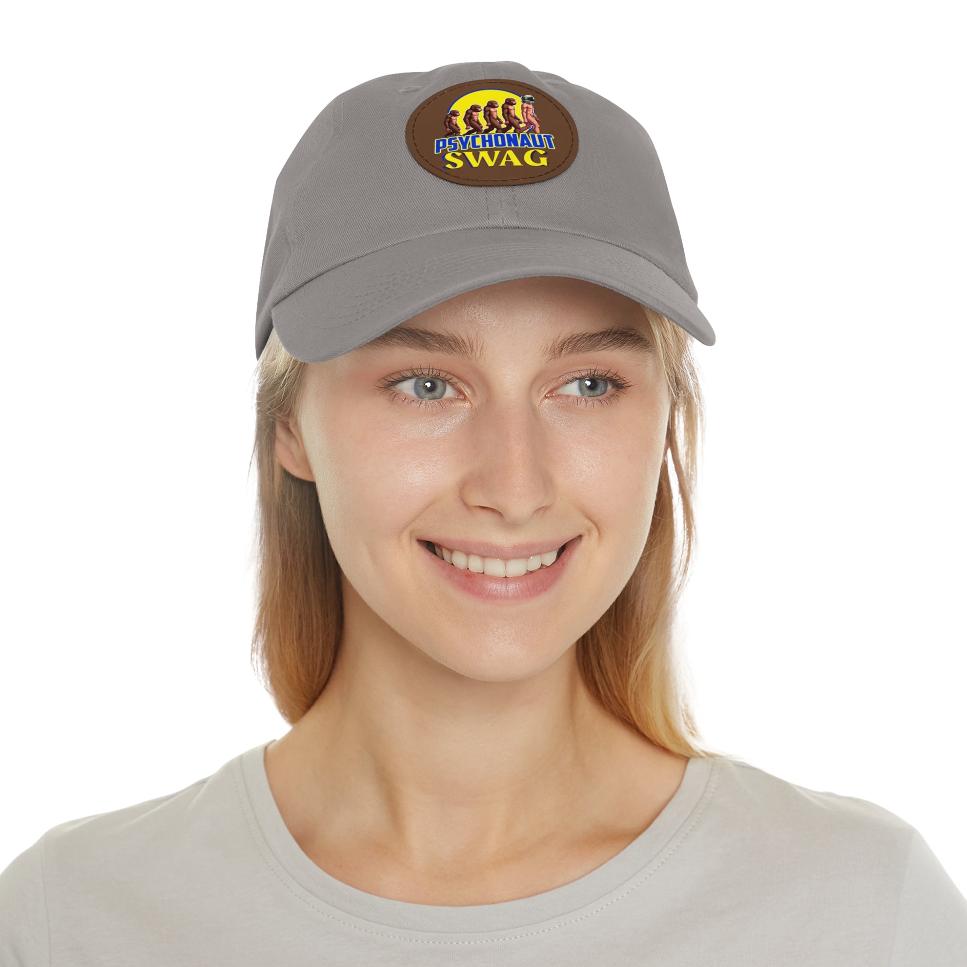Psychonaut Swag Dad Hat with Leather Patch, Casual Cap for Outdoor Adventures, Fun Gift for Dads, Unique Street Style Hat - Psychonaut Swag