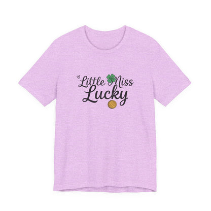 Little Miss Lucky T-Shirt — St. Patrick’s Day Girls’ Tee with Shamrock & Gold Coin