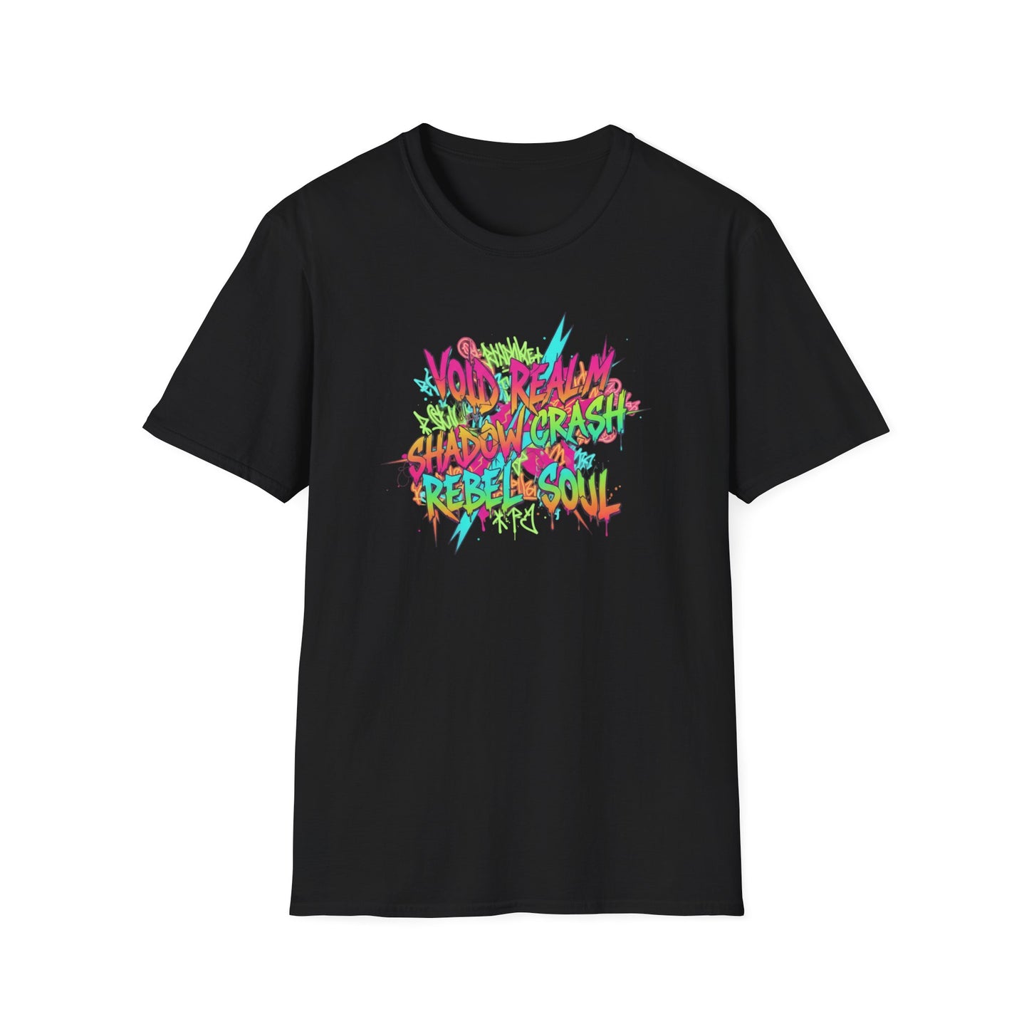 Retro Graffiti Tee — "Void Realm Shadow Crash Rebel Soul" Graphic T-Shirt