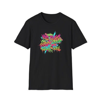 Retro Graffiti Tee — "Void Realm Shadow Crash Rebel Soul" Graphic T-Shirt