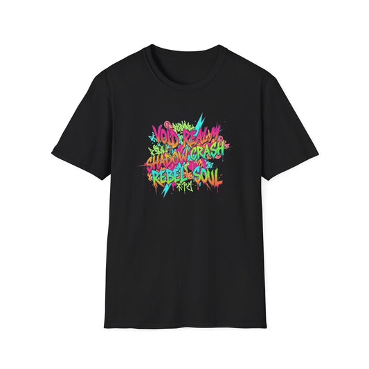 Retro Graffiti Tee — "Void Realm Shadow Crash Rebel Soul" Graphic T-Shirt