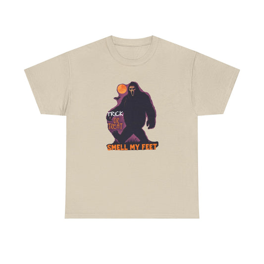 Halloween Bigfoot Tee, Unisex Cotton T-Shirt, Trick or Treat Shirt, Smell My Feet Design, Funny Halloween Apparel