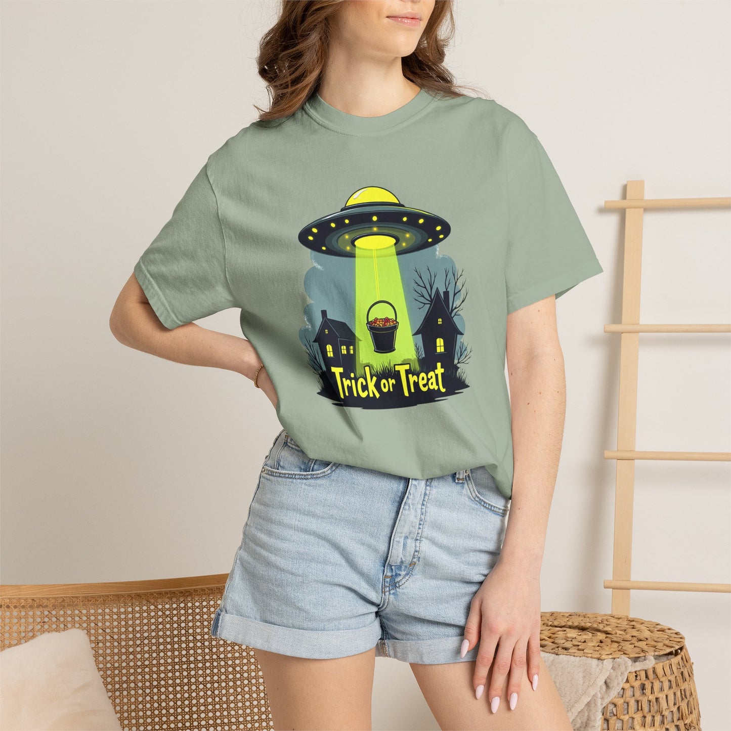 Halloween UFO Trick or Treat T-Shirt — Alien Abduction Spooky Tee