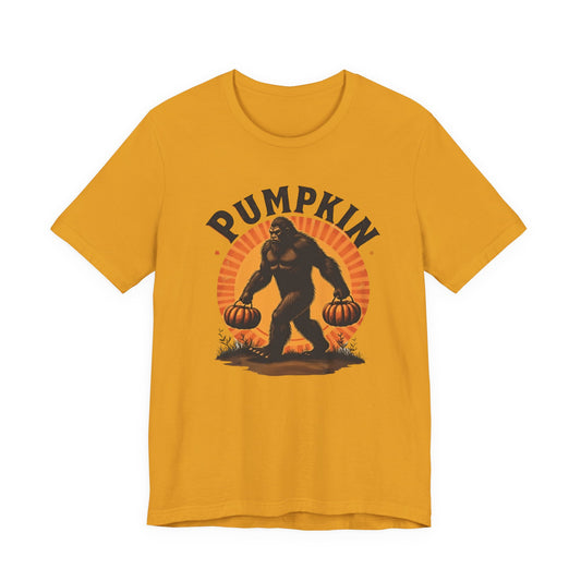 Pumpkin Bigfoot T-Shirt – Unisex Harvest Tee for Fall, Halloween, Autumn Celebrations, Gift for Nature Lovers, Casual Wear