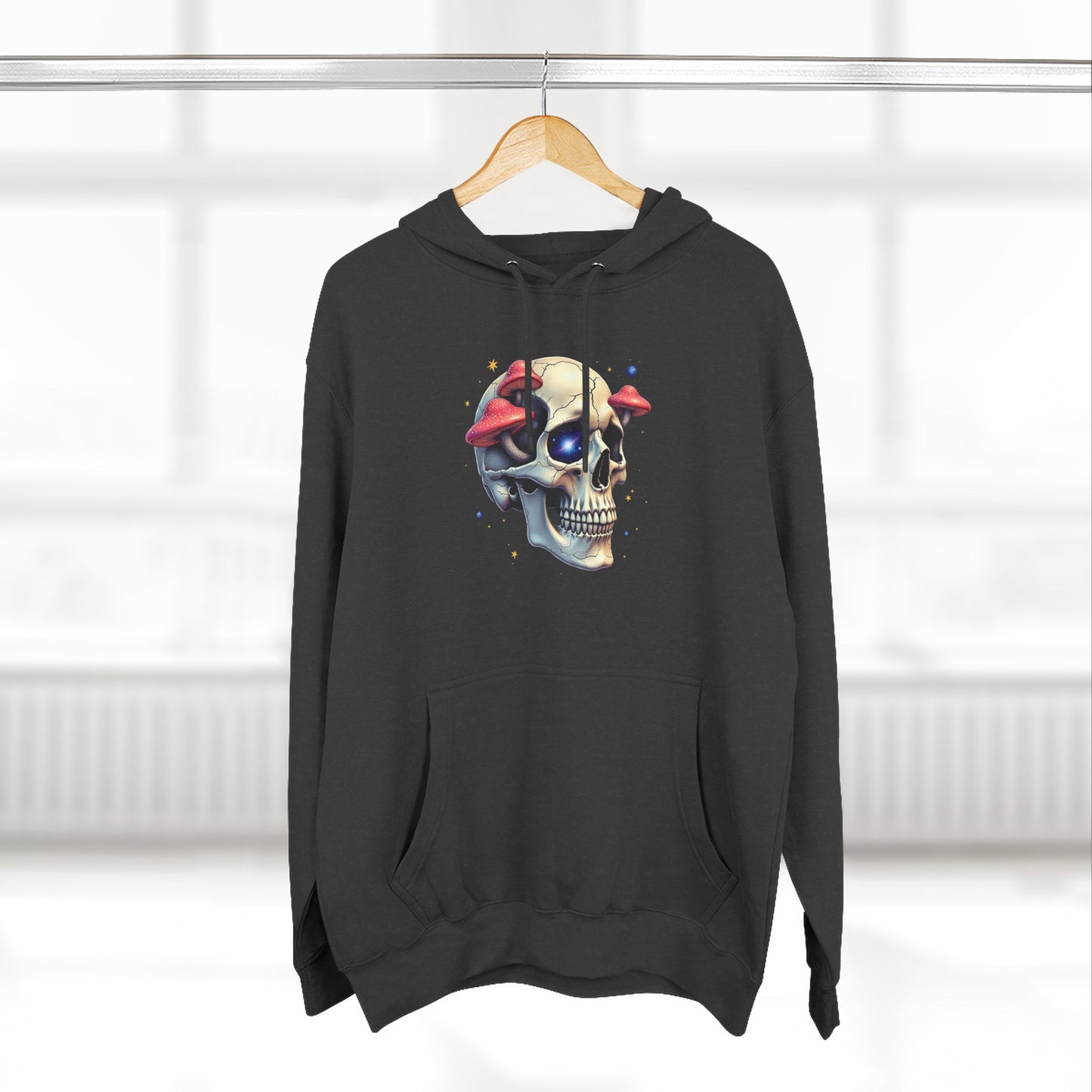 Skull & Mushrooms Hoodie — Gothic Skull with Red Mushroom Graphic