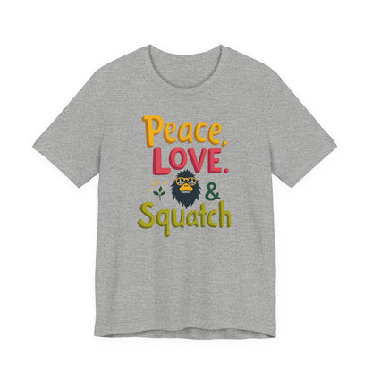Peace, Love & Squatch T-Shirt — Retro Bigfoot Graphic Tee