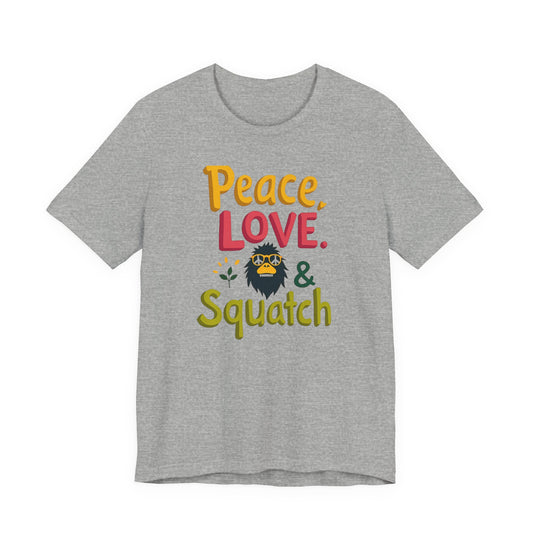 Peace, Love & Squatch T-Shirt — Retro Bigfoot Graphic Tee