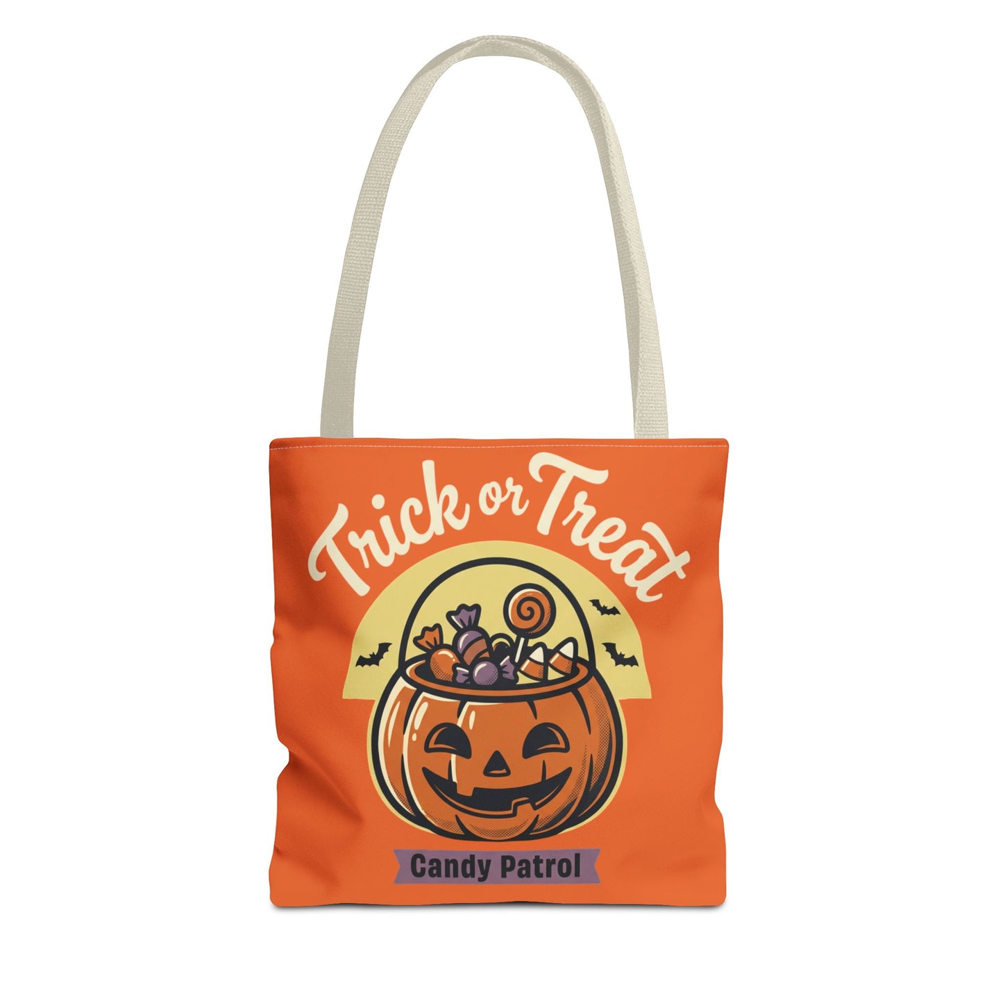 Halloween Trick or Treat Tote Bag — "Candy Patrol" Pumpkin Candy Bucket Design