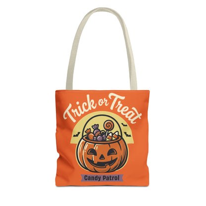 Halloween Trick or Treat Tote Bag — "Candy Patrol" Pumpkin Candy Bucket Design