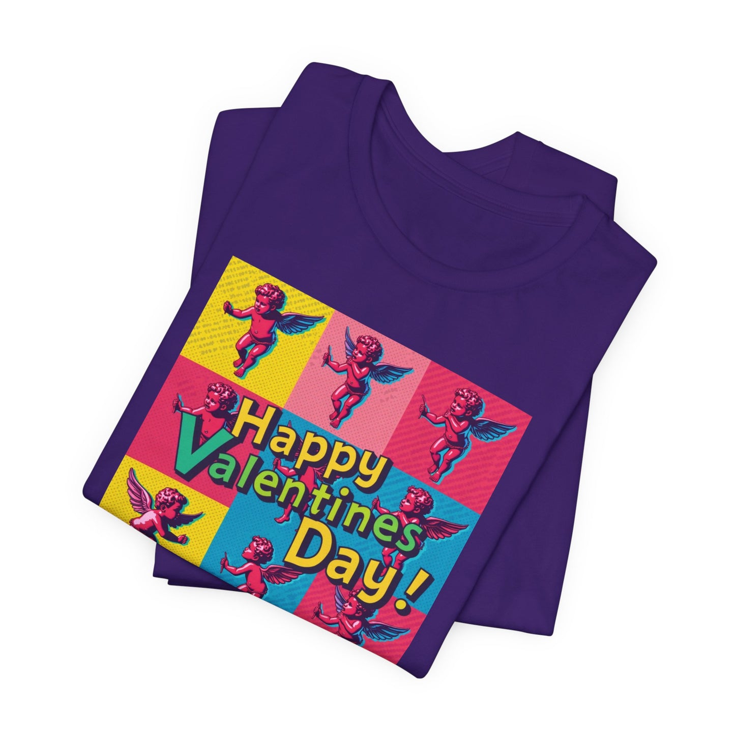 Valentine's Day Pop Art Tee — "Happy Valentine's Day!" Cupid Graphic Shirt