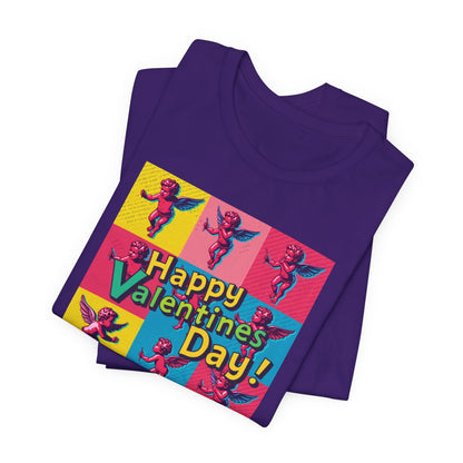 Valentine's Day Pop Art Tee — "Happy Valentine's Day!" Cupid Graphic Shirt