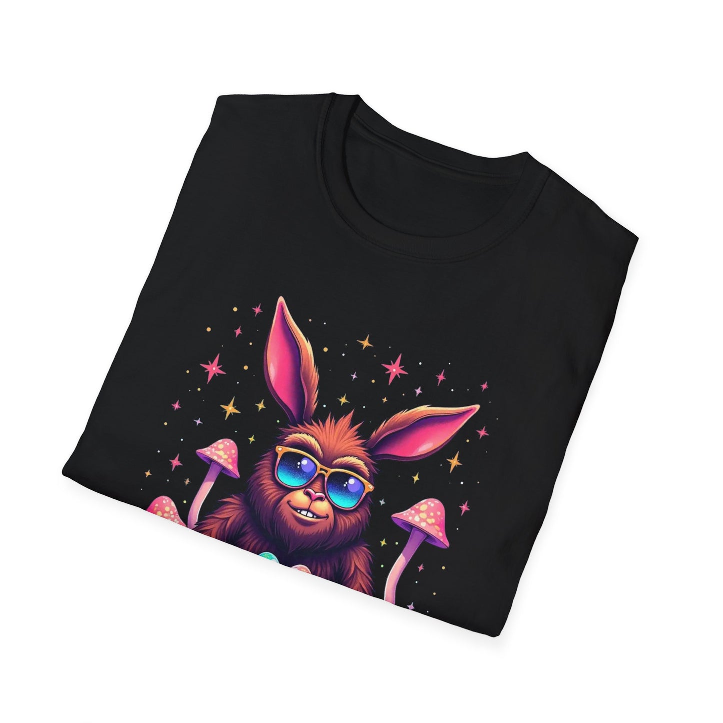 Easter Bunny Sasquatch T-Shirt — Colorful Psychedelic Bunny with Egg Basket