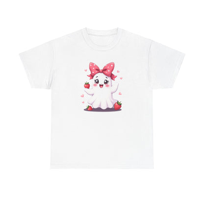 Cute Ghost Strawberry Unisex Tee, Perfect for Halloween, Gift, Casual Wear, Festival Shirt, Summer Vibes, Kawaii Apparel