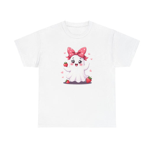 Cute Ghost Strawberry Unisex Tee, Perfect for Halloween, Gift, Casual Wear, Festival Shirt, Summer Vibes, Kawaii Apparel