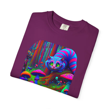 Curious Cat with mushrooms, Unisex Garment-Dyed T-shirt