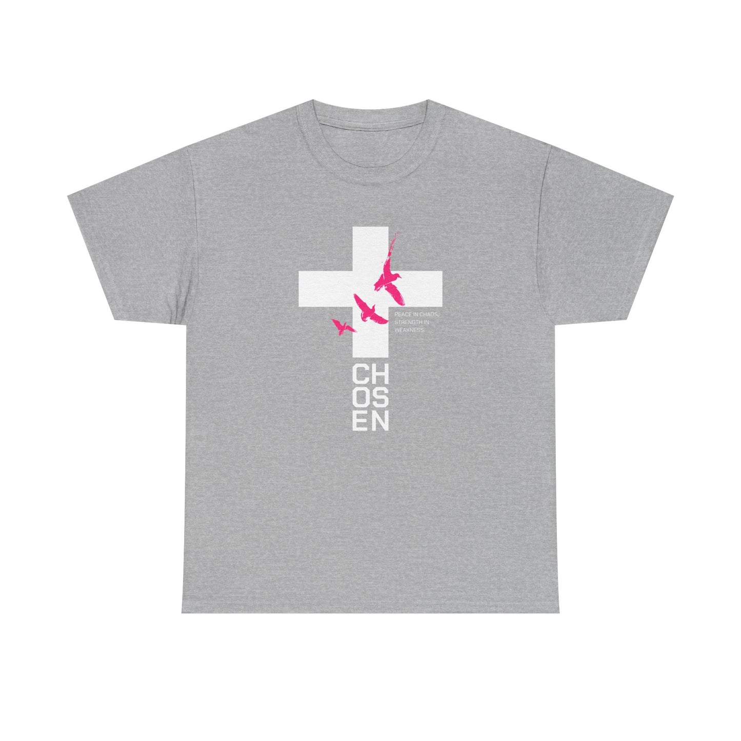 Chosen Cross T-Shirt — Bold Faith Graphic Tee with Pink Birds