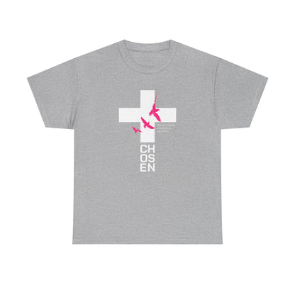 Chosen Cross T-Shirt — Bold Faith Graphic Tee with Pink Birds