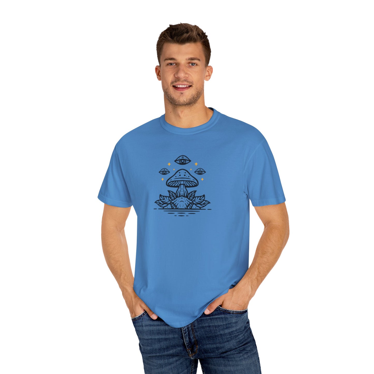 Mushroom Gift from Visitors, Unisex Garment-Dyed T-shirt - Psychonaut Swag