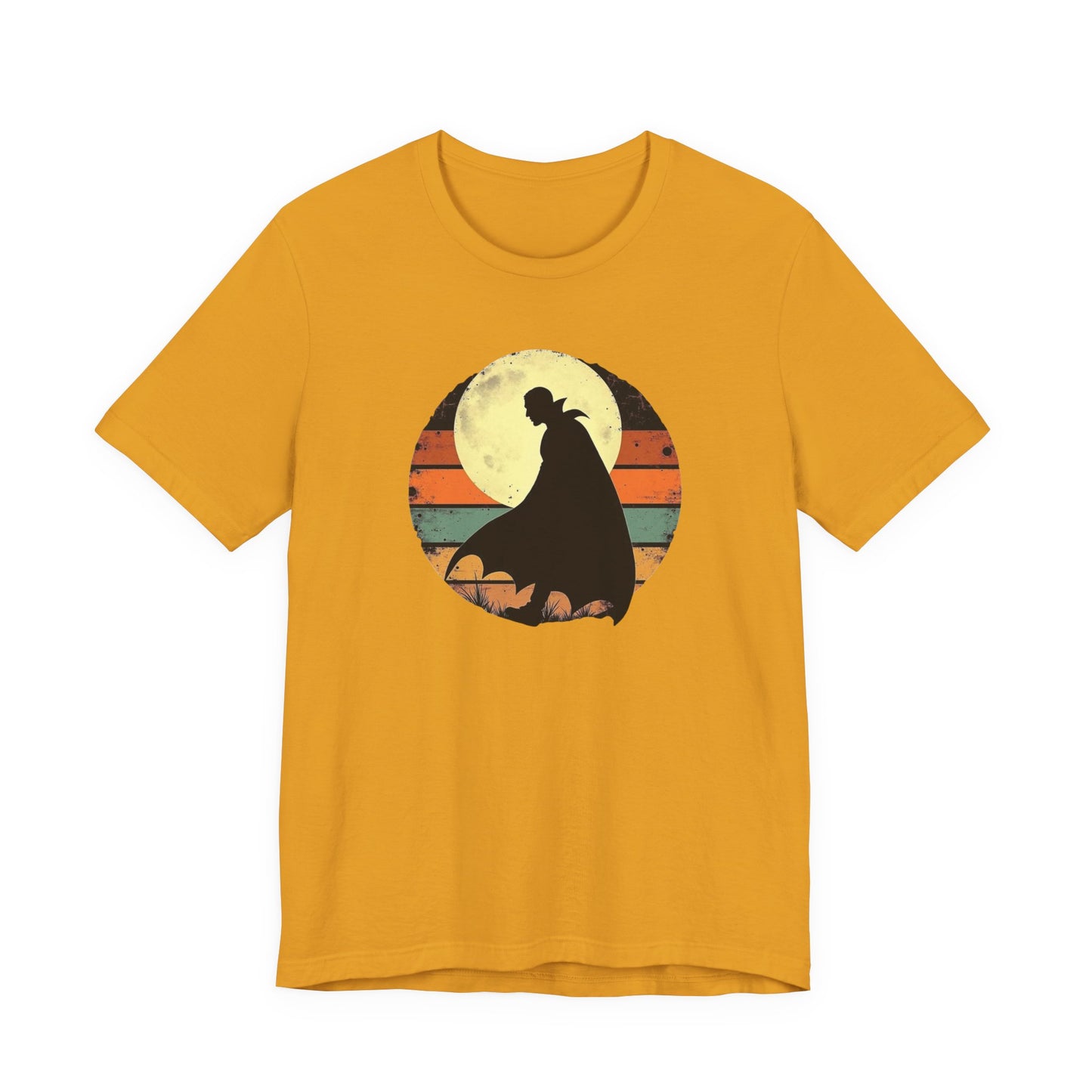 Vampire Silhouette Moon Tee — Retro Sunset Gothic Halloween T-Shirt