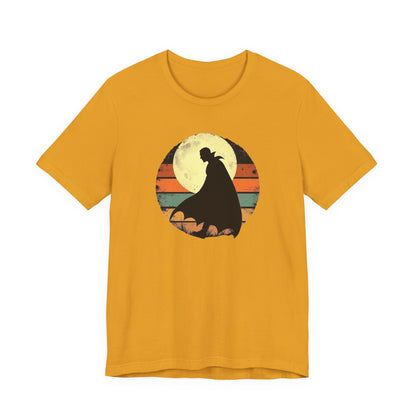 Vampire Silhouette Moon Tee — Retro Sunset Gothic Halloween T-Shirt