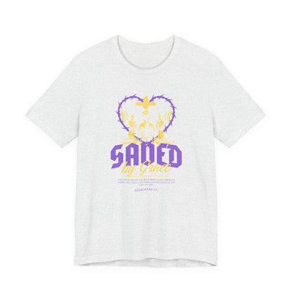 Saved by Grace T‑Shirt — Christian Faith Heart Design