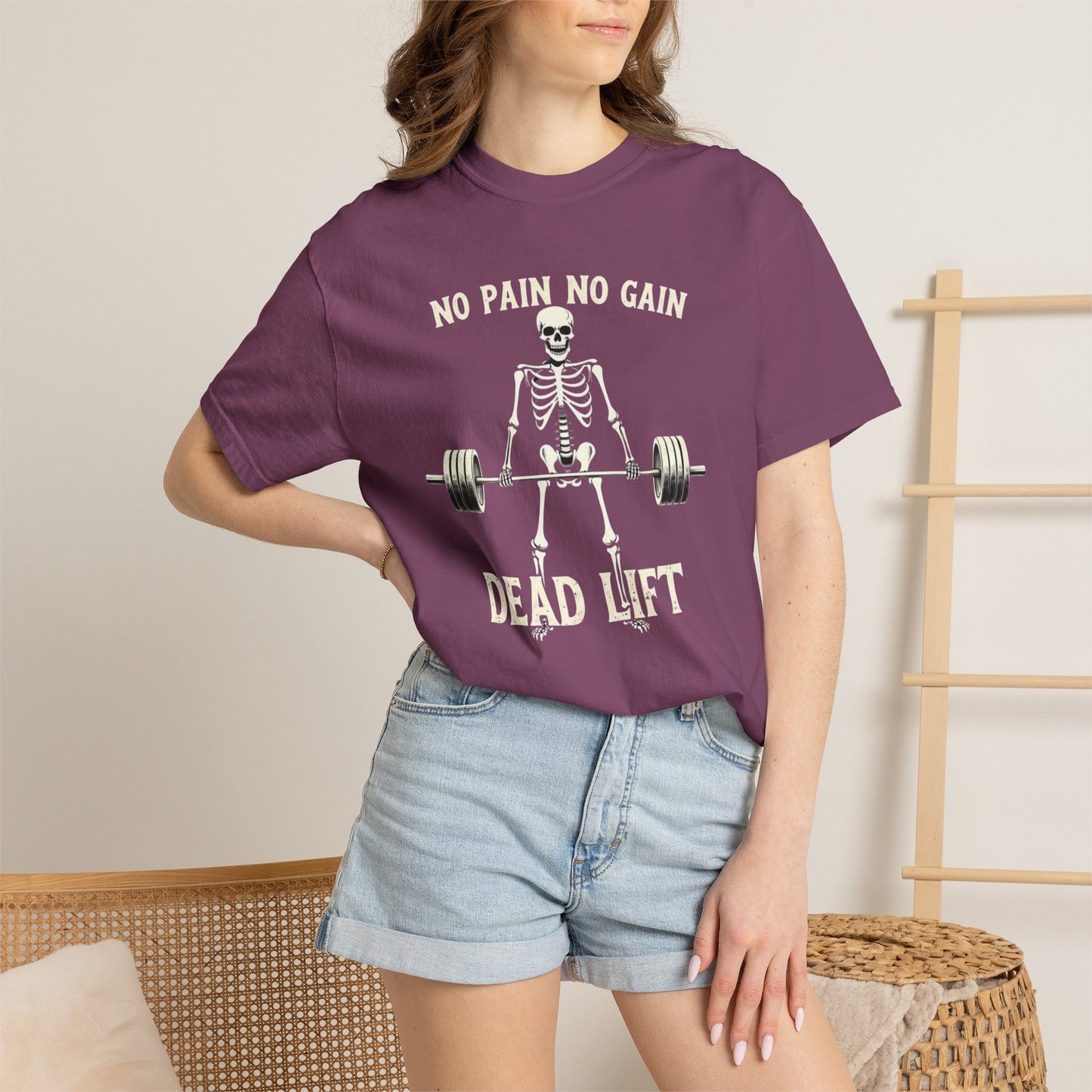 Deadlift Skeleton T-Shirt — “No Pain No Gain” Weightlifting Gym Tee