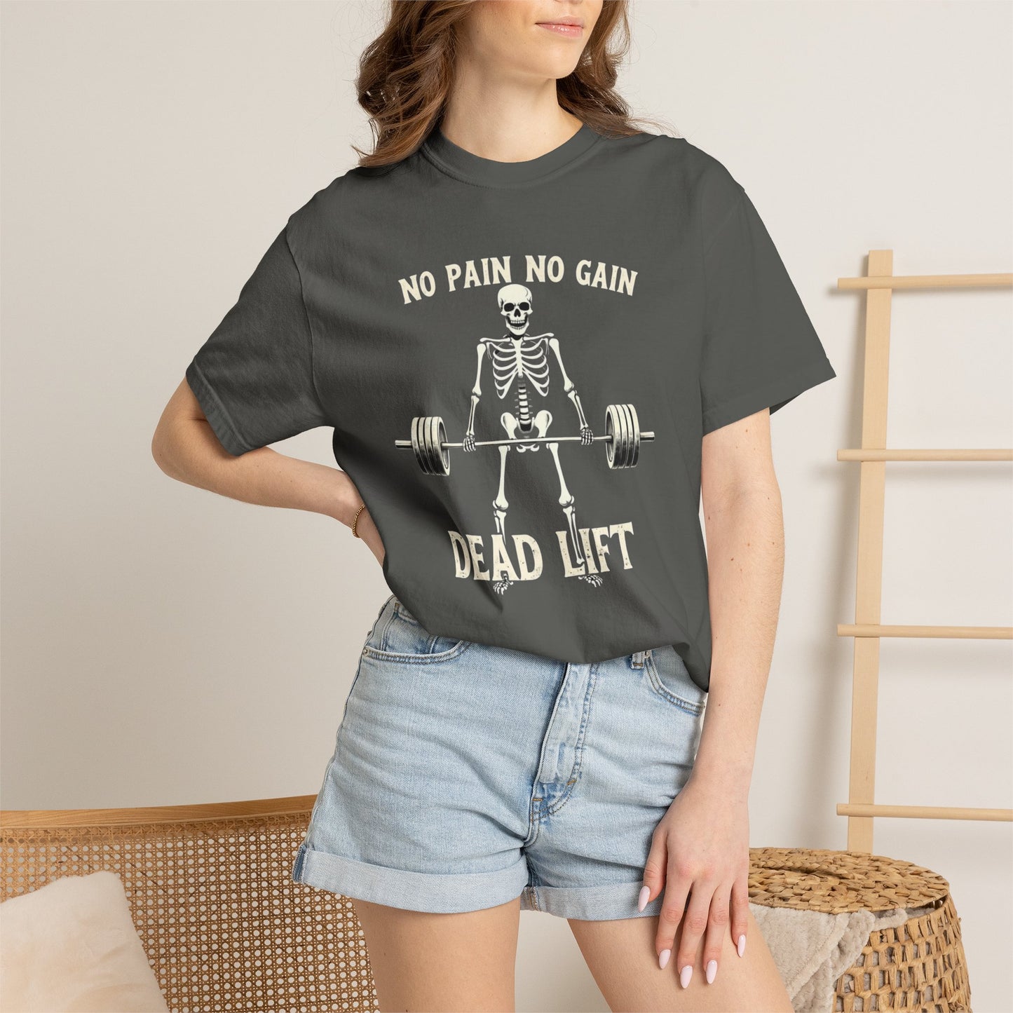 Deadlift Skeleton T-Shirt — “No Pain No Gain” Weightlifting Gym Tee
