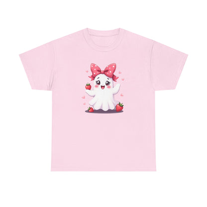 Cute Ghost Strawberry Unisex Tee, Perfect for Halloween, Gift, Casual Wear, Festival Shirt, Summer Vibes, Kawaii Apparel