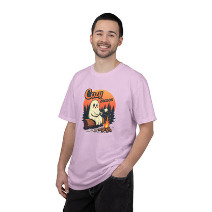 Cozy Season Ghost Tee — Campfire Autumn Graphic T-Shirt