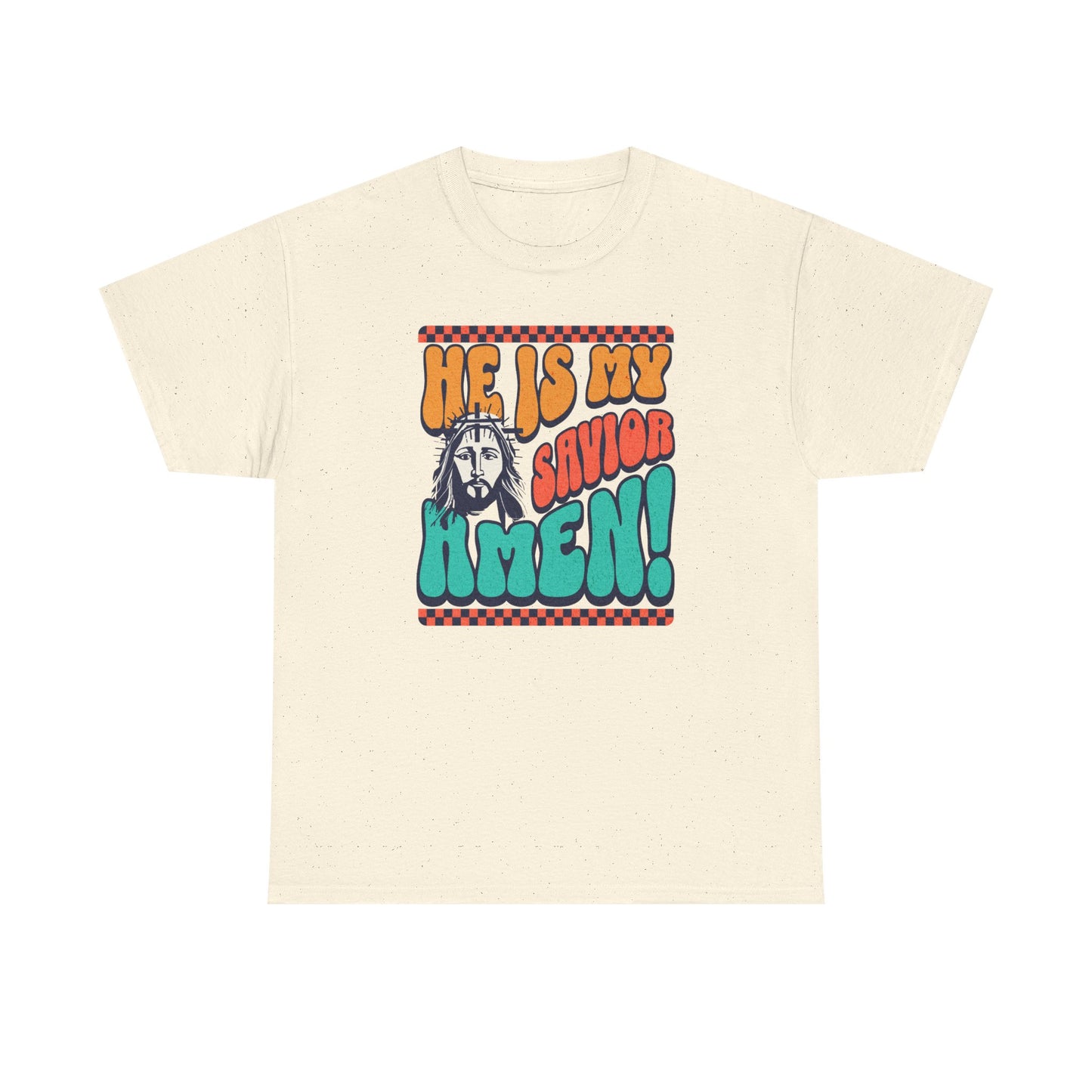 Christian T-Shirt – "He Is My Savior Amen!" Retro Jesus Graphic Tee