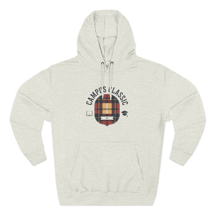 Campfire Classic Plaid Hoodie — Vintage Camping Fleece Pullover
