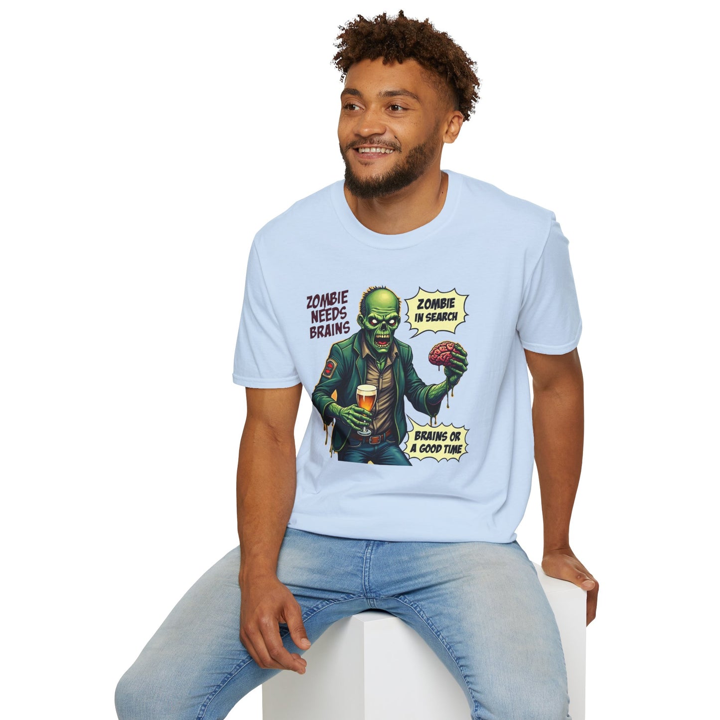 Zombie Needs Brains T-Shirt – Retro Comic Horror Graphic Tee