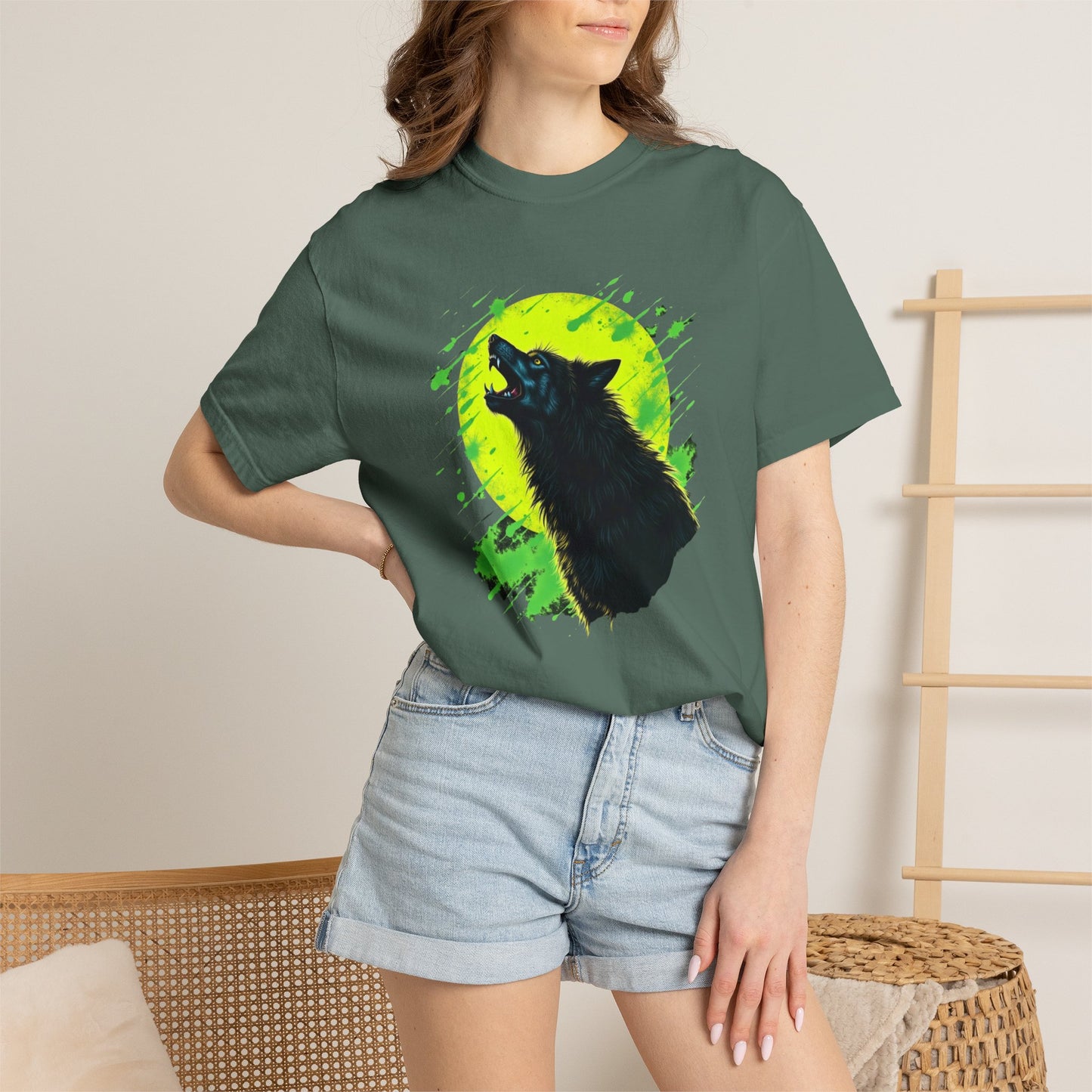 Wolf Howl T-Shirt — Neon Moon Graphic Tee for Nature Lovers