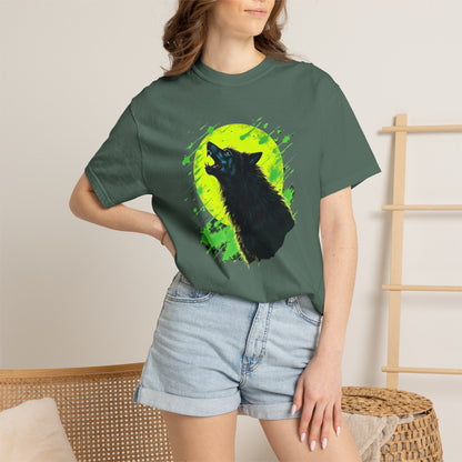 Wolf Howl T-Shirt — Neon Moon Graphic Tee for Nature Lovers