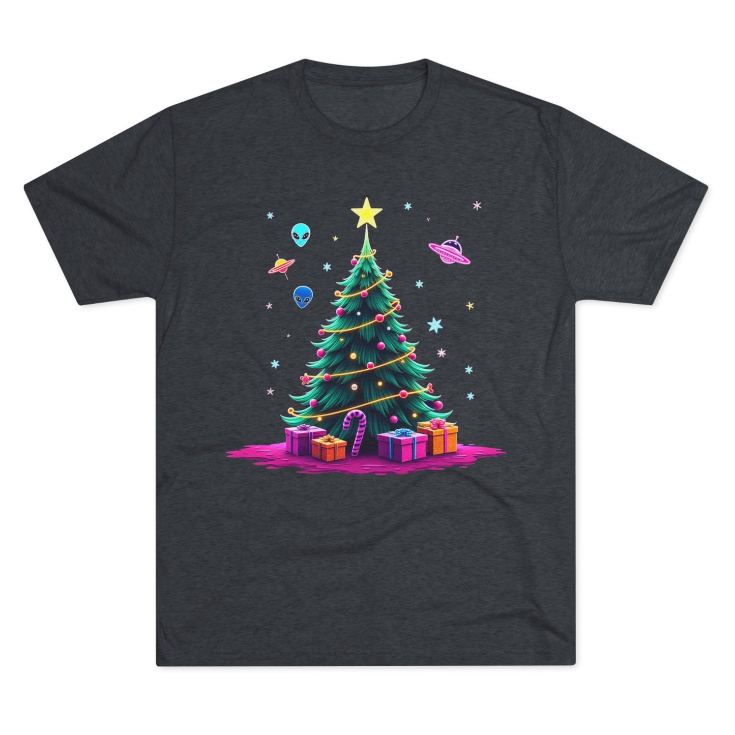 Alien visitors Christmas tree, Unisex Tri-Blend Crew Tee
