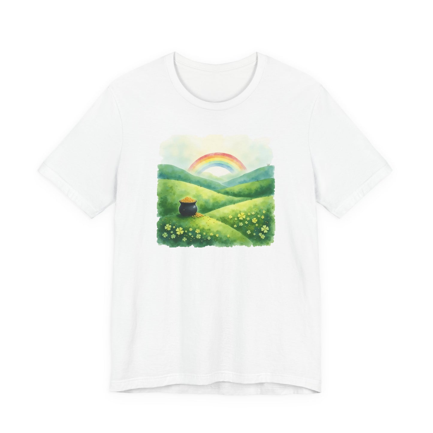 Rainbow with pot of gold, Unisex Jersey Short Sleeve Tee