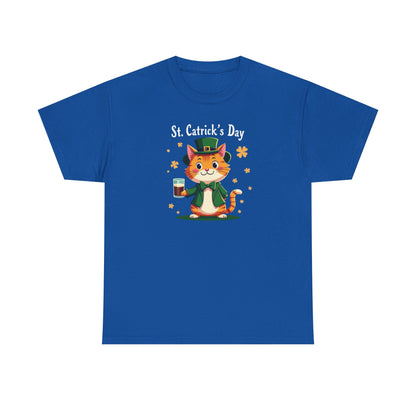 St. Patrick’s Day Cat T-Shirt — Cute Leprechaun Kitty with Beer