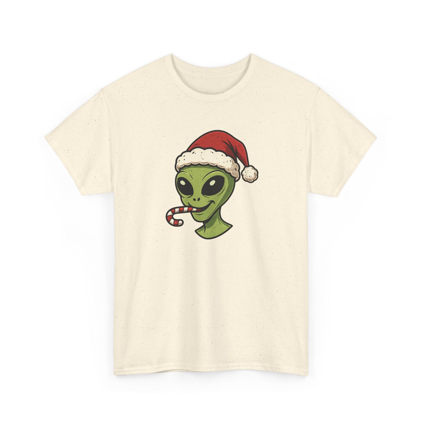Alien Santa T-Shirt — Cute Green Alien with Santa Hat & Candy Cane Holiday Tee