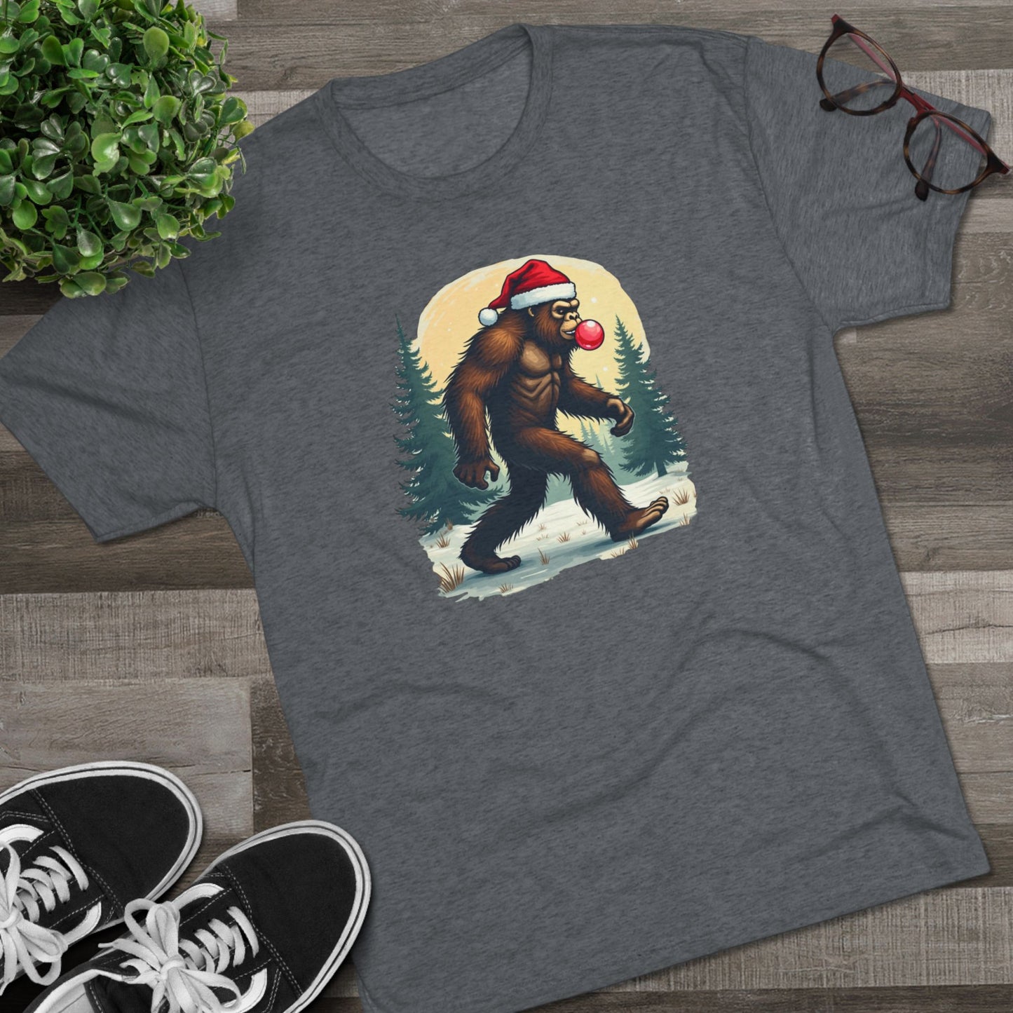 Christmas Bigfoot T-Shirt – Santa Hat Sasquatch Holiday Tee