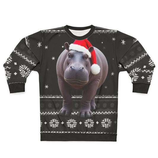 Christmas Hippo Sweater - Festive Santa Hat Holiday Sweatshirt