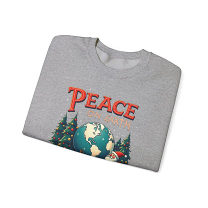 Peace on Earth Sweatshirt — Vintage Santa & Globe Christmas Crewneck
