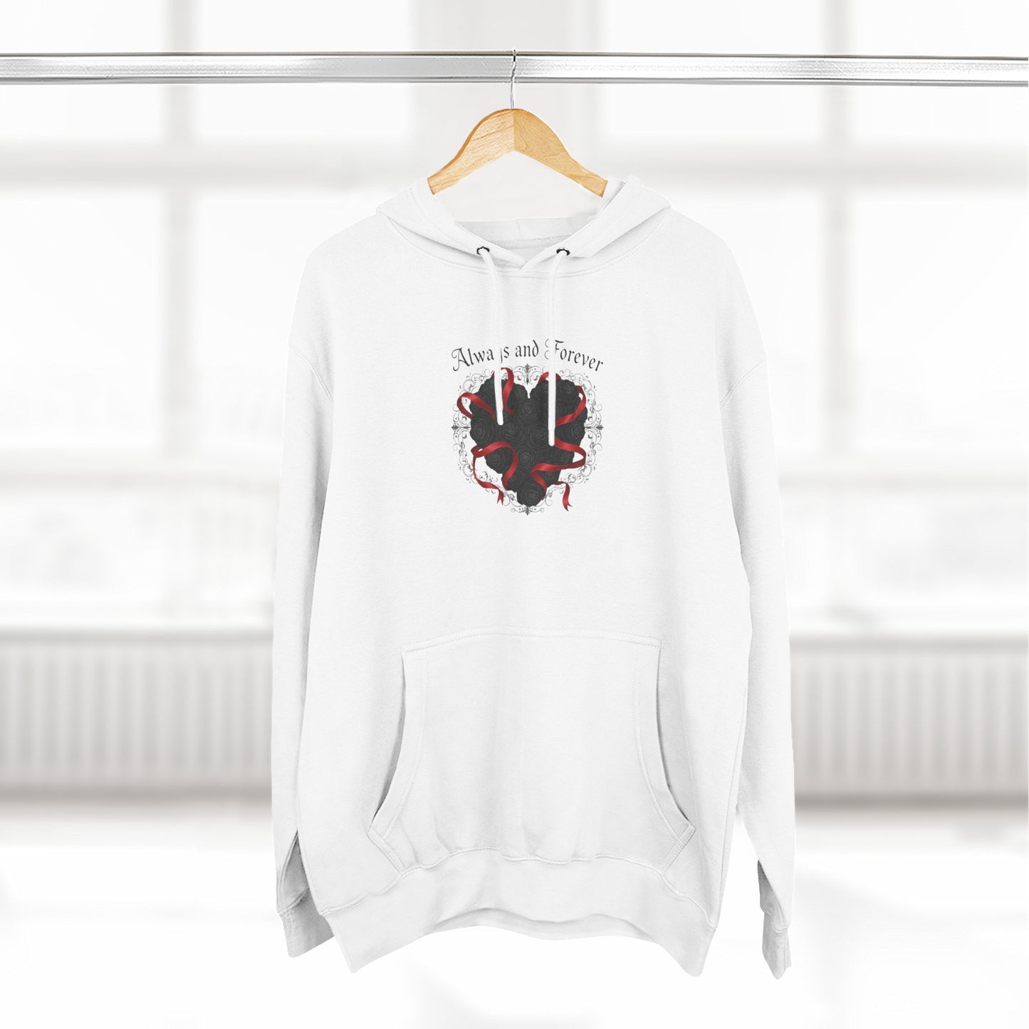 Rose Heart Hoodie — "Always and Forever" Gothic Floral Fleece Pullover