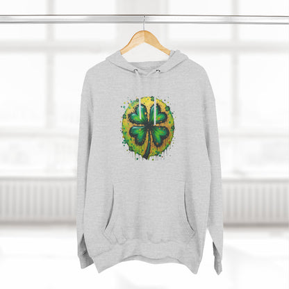 St. Patrick's Watercolor Shamrock Hoodie — Green Four-Leaf Luck Pullover
