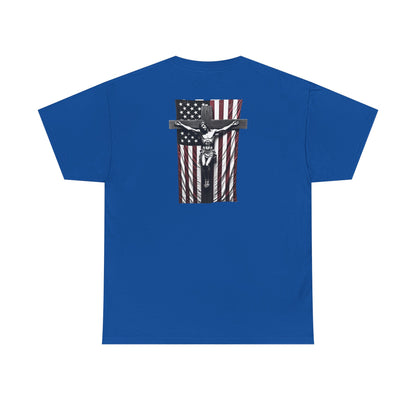 A Christian Nation T-Shirt — Crucifix Over American Flag Graphic Tee