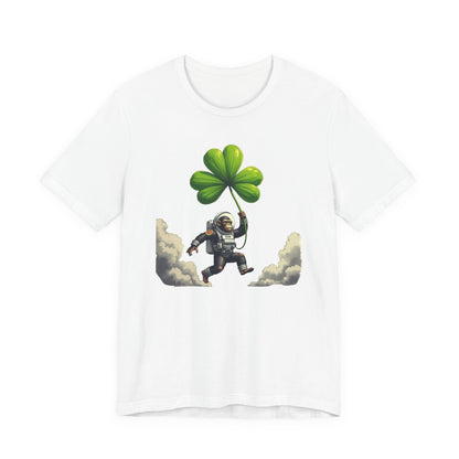 Astronaut Chimp T-Shirt — Floating in Clouds with Shamrock